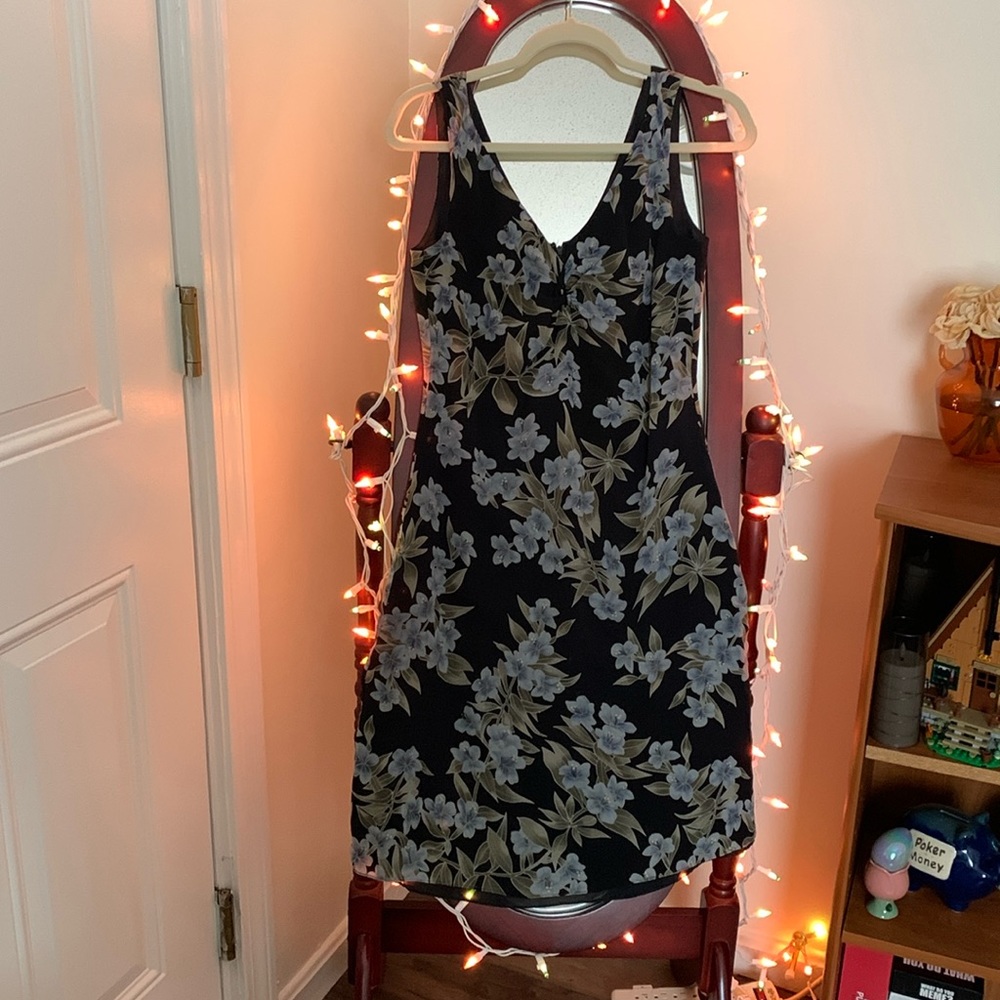 Blue flowery silk dress